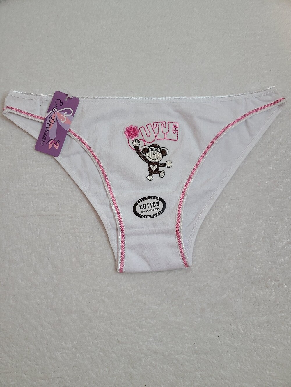 Vintage Y2K Retro Cute Monkey Embroidered Cotton Bikini Panty Size M